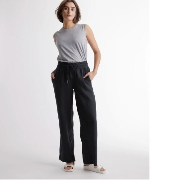 100% European Linen Wide Leg Pants in Black - Size L - Picture 2 of 7